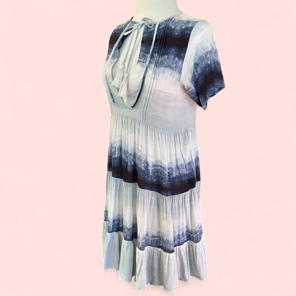 Blue Tie-Dye Tiered Mini Dress – Size S – The Impeccable Pig - Boho Indie - Picture 3 of 8